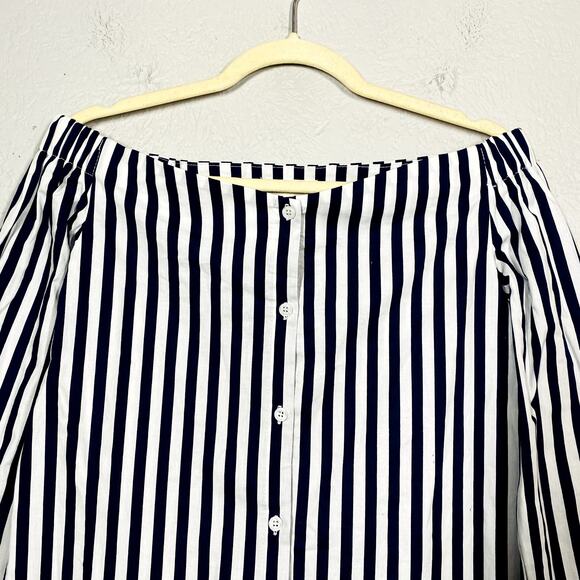 Anself Striped Off shoulder Blouse Button Up Shirt Long Sleeve Casual - M - Picture 2 of 4